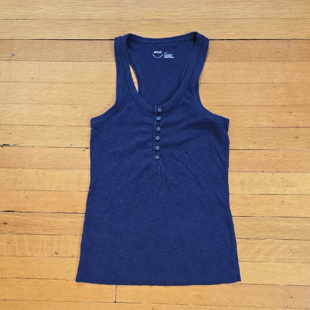 aerie, Ribbed Henley Racerback Tank Top, Navy Blue, VGUC, Women's S